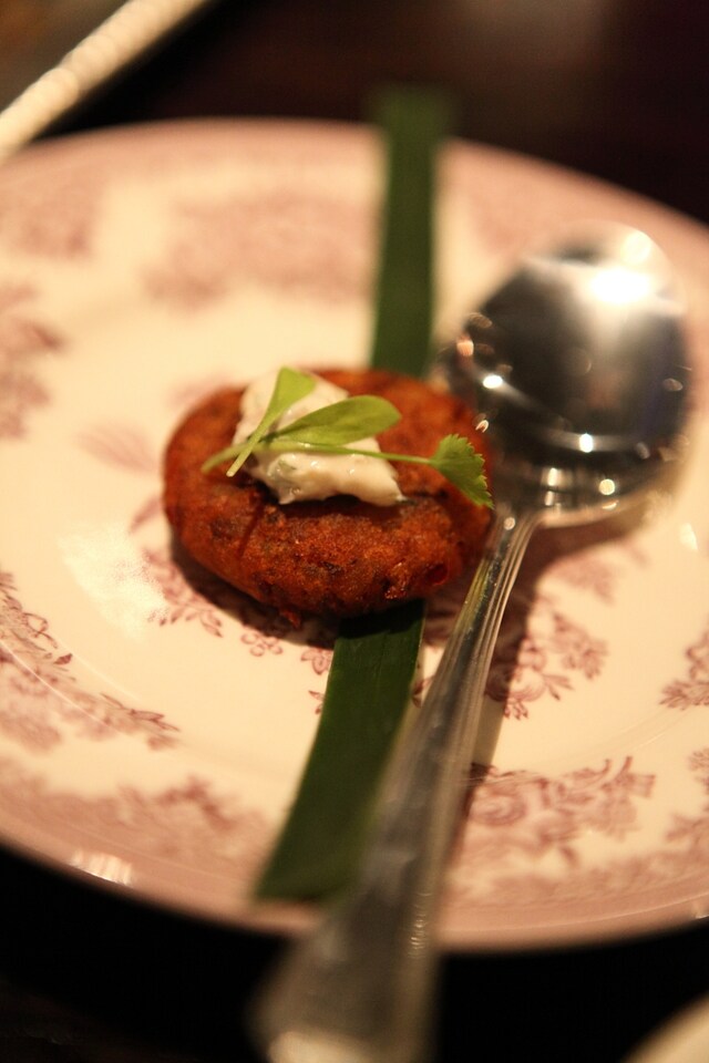 Wild mushroom and sweet potato shikampuri kebab