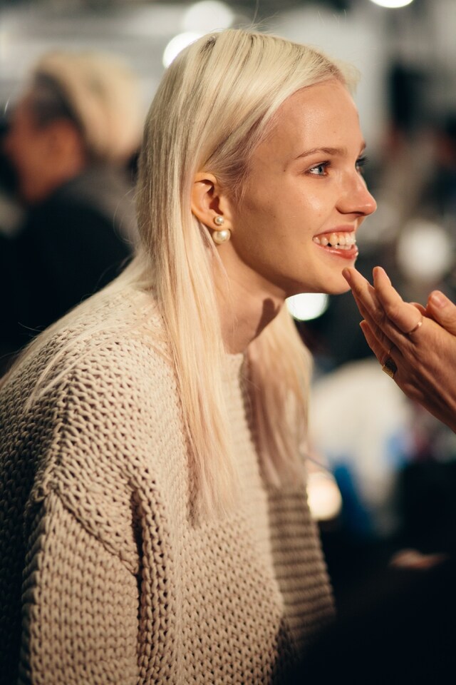 Sasha Luss backstage at Tommy Hilfiger A/W14