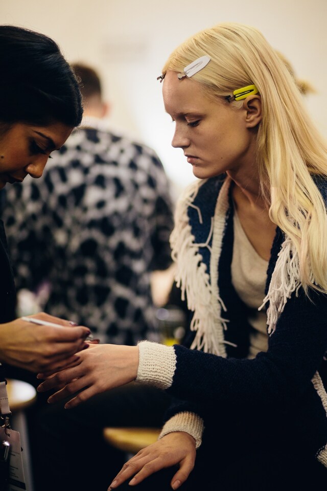 Harleth Kuusik backstage at Victoria Beckham A/W14