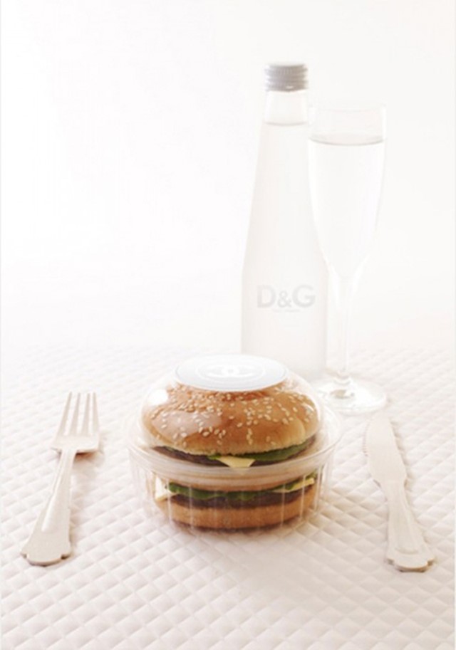 Dolce &amp; Gabbana burger and water