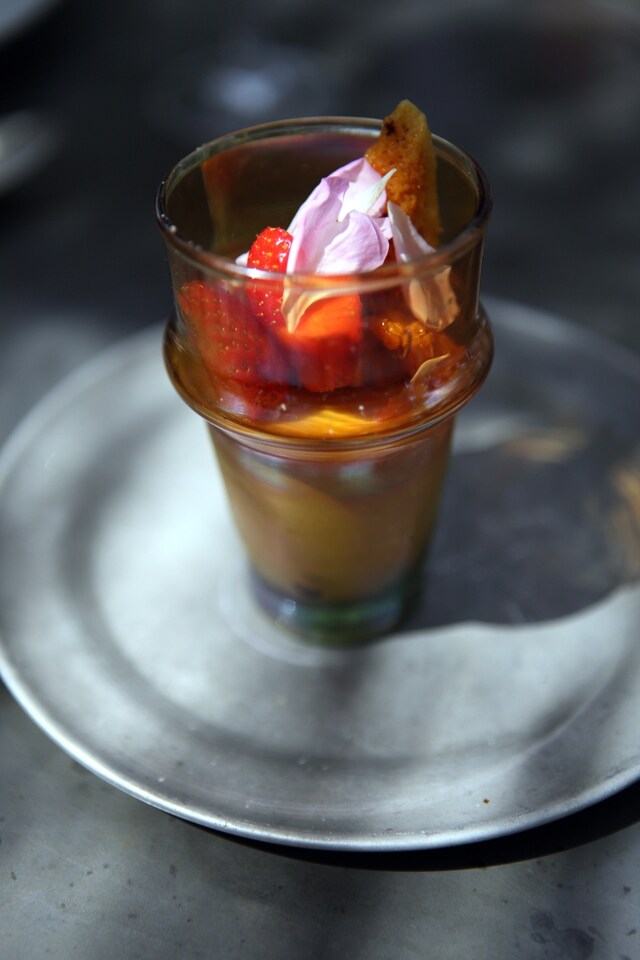 Lemon posset with English strawberries at Petersham Nurserie