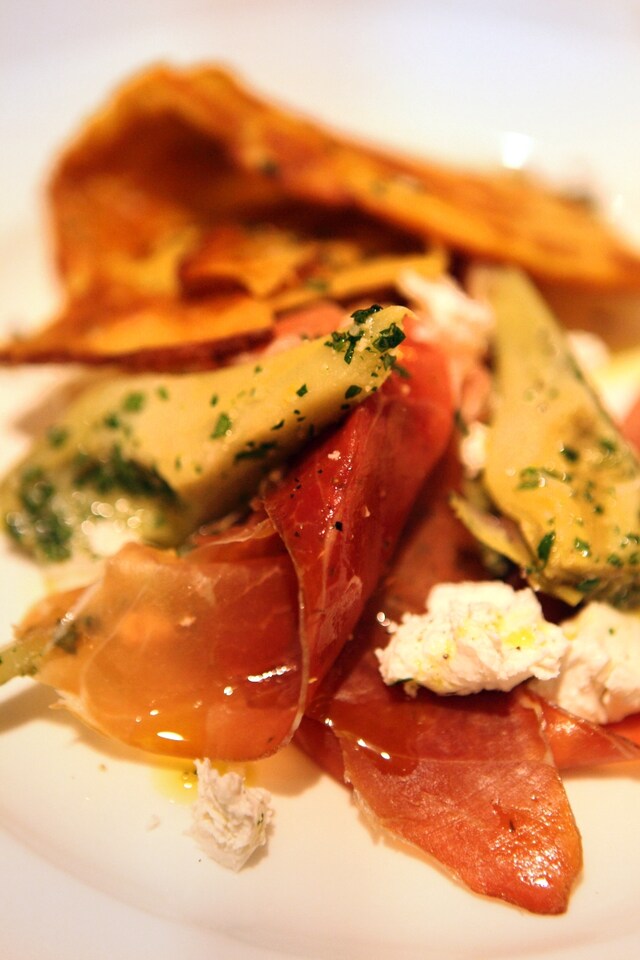 San Daniele with ricotta, farinata and artichokes