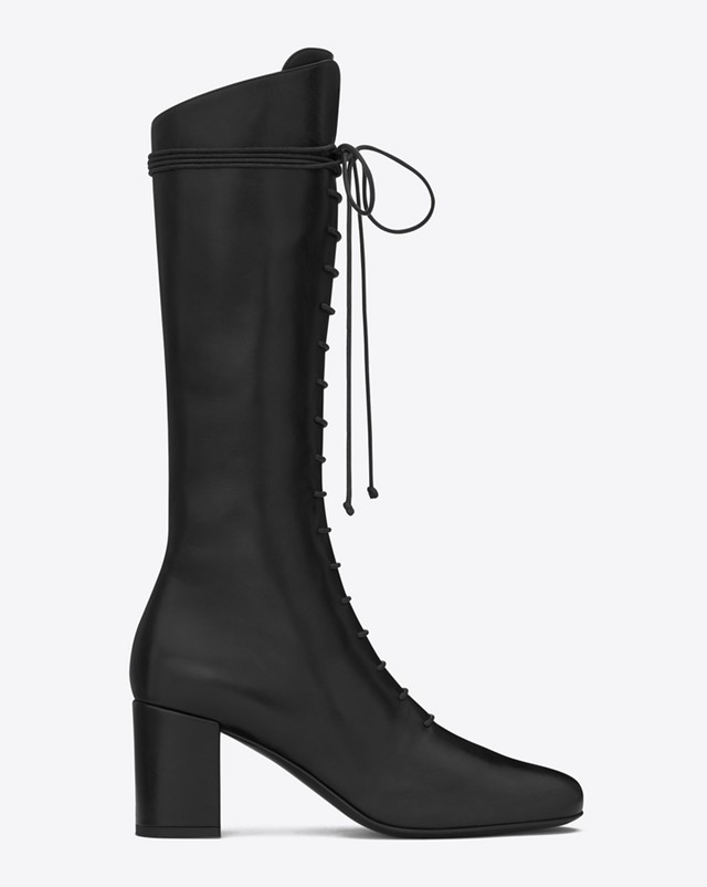 Babies Lace-up Boot in Black Leather by Saint Laurent