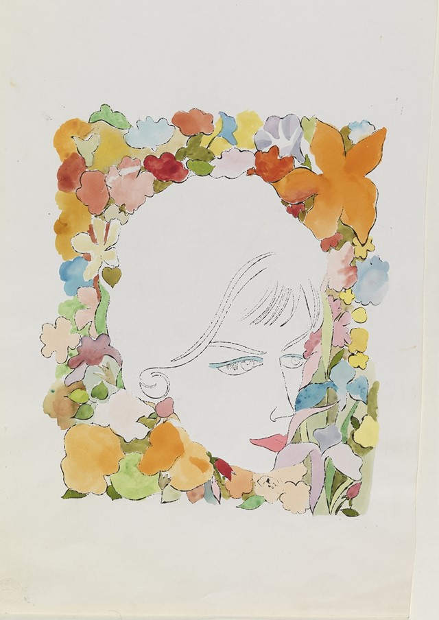 Andy Warhol, Head with Flowers, 1958