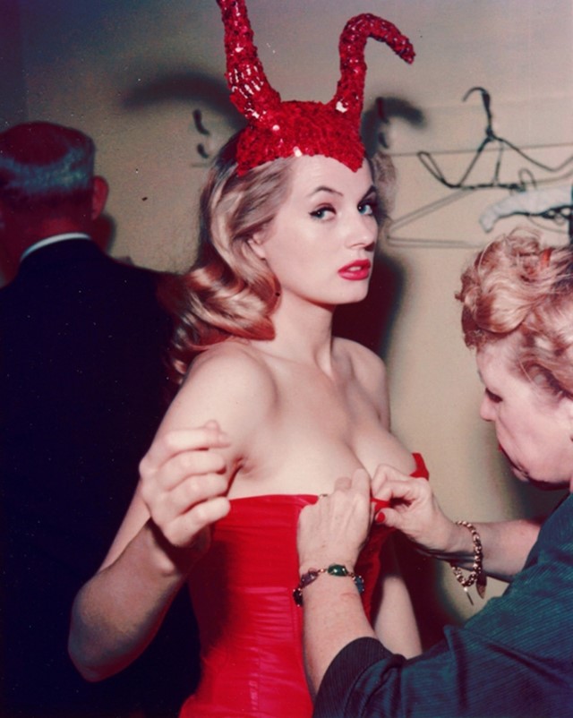 Anita Ekberg dressed up as the devil for a costume ball, c. 