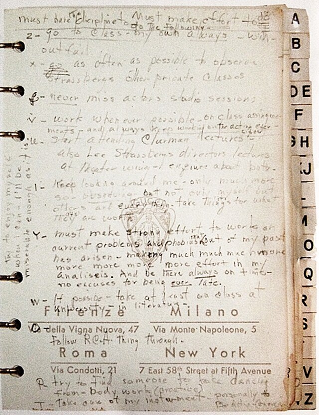 Marilyn Monroe&#39;s list of New Year&#39;s resolutions, written lat