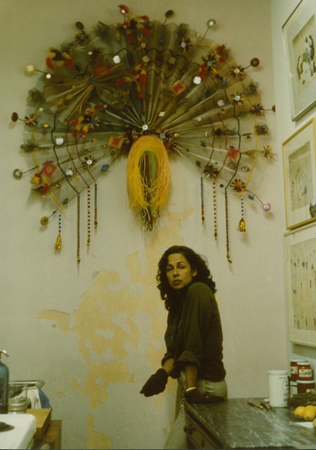 Lynda Benglis with work from the Peacock series, India, 1979