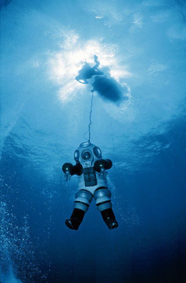 Earle is lowered into the deep