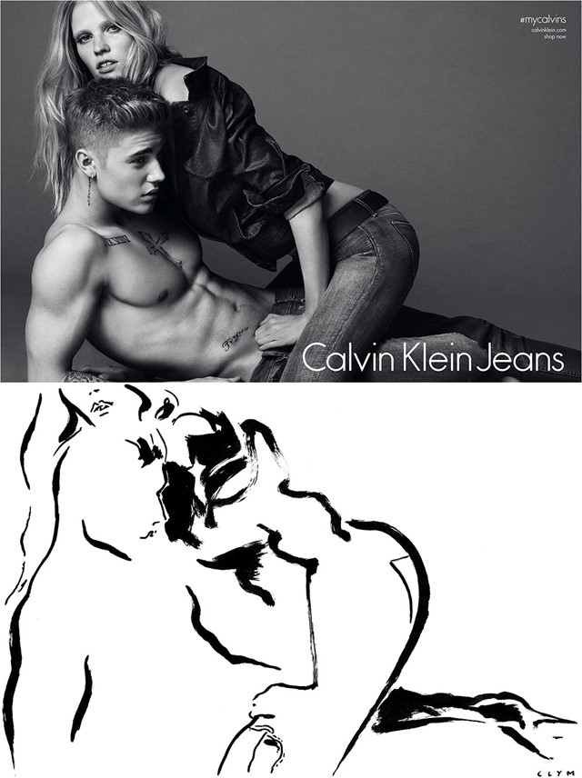 Justin Bieber and Lara Stone for Calvin Klein S/S15