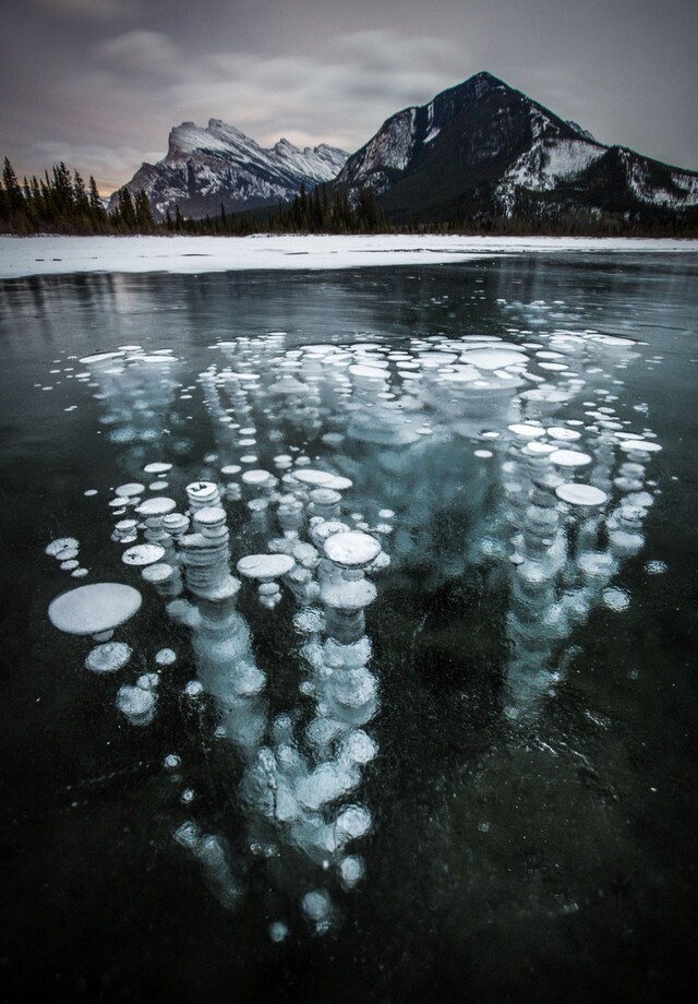 Frozen bubbles in Banff National Park, Canada