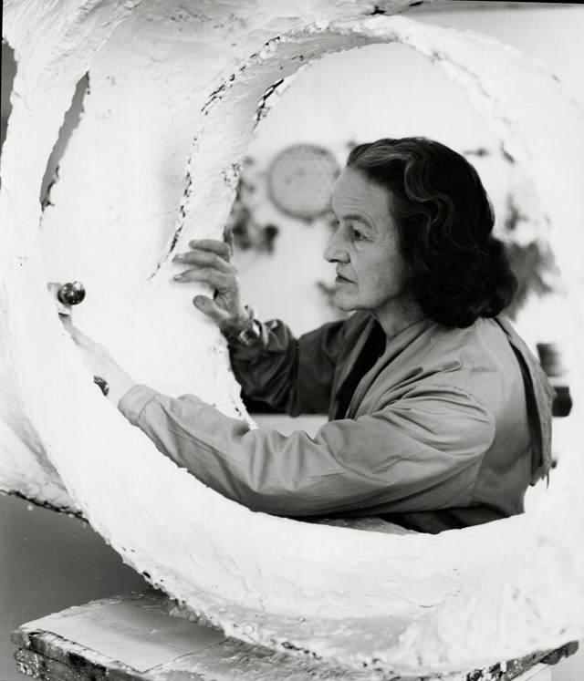 Barbara Hepworth working on Oval Form, Trezion, 19