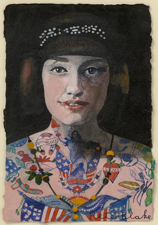 Peter-Blake,-Tattooed-Woman-1,-2015,-watercolour,-