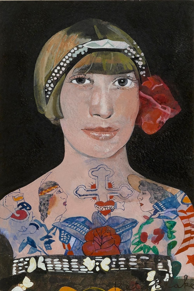 Peter-Blake,-Tattooed-Woman-2,-2015,-watercolour,-