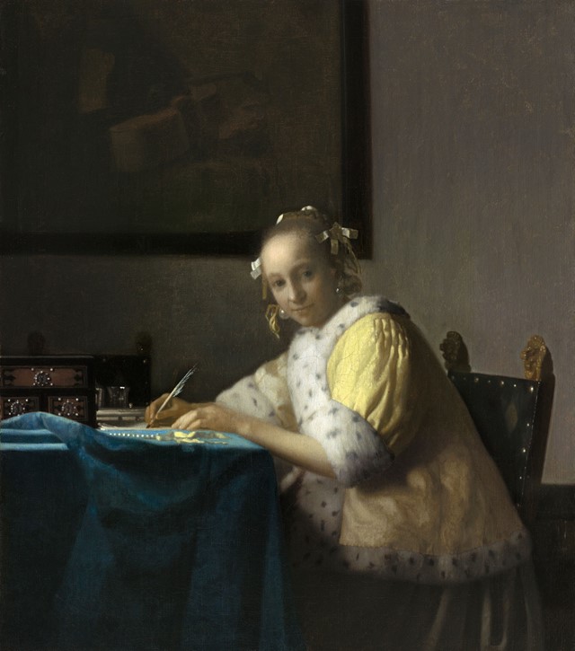 Johannes-Vermeer-(1632-to-1675),-Lady-Writing,-c.-
