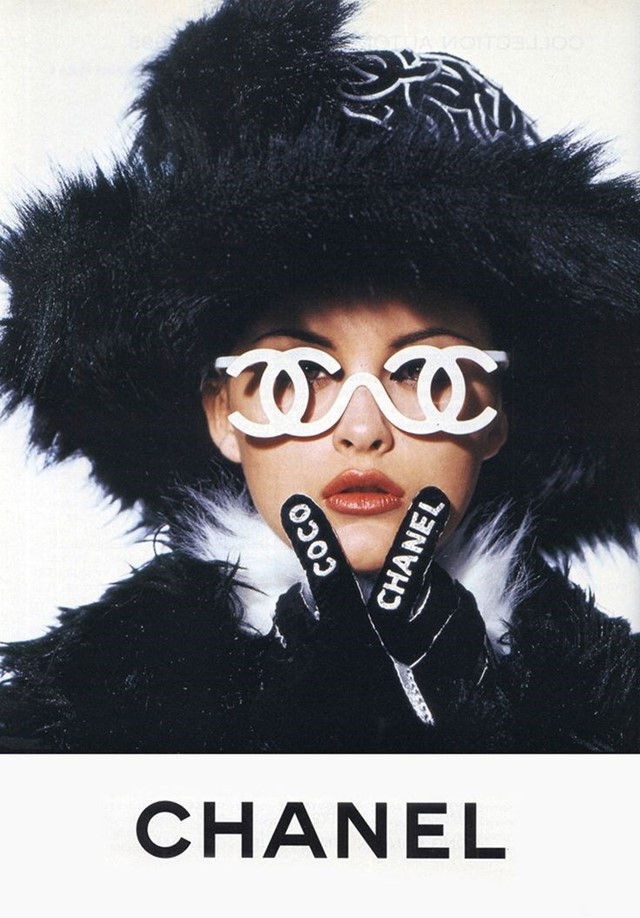 Trish Goff Wearing Monogrammed Chanel Glasses for A/W94