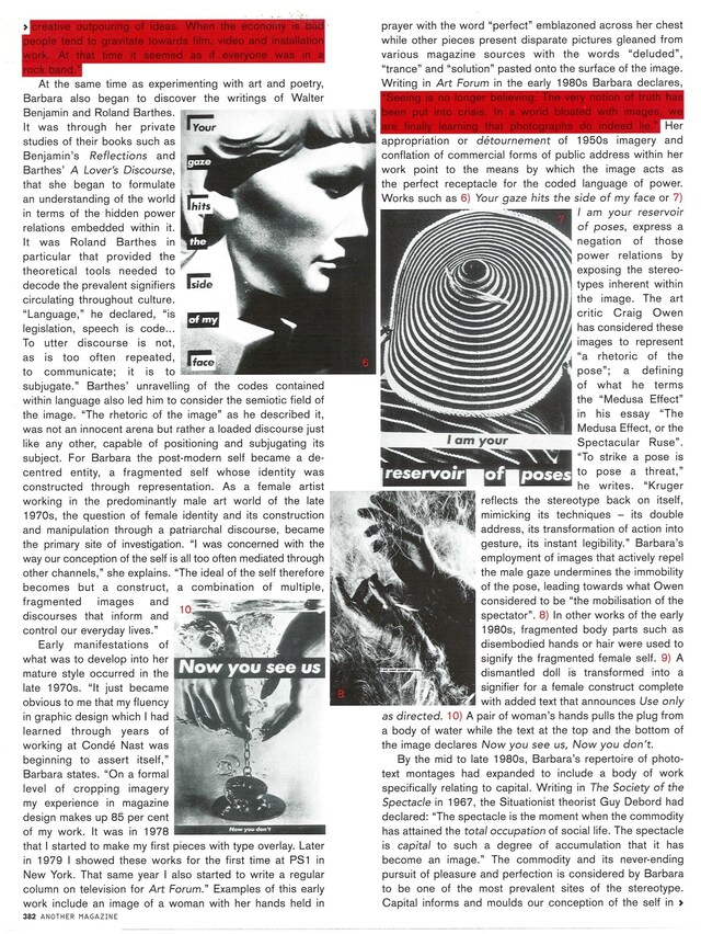 Barbara Kruger for AnOther Magazine Spring/Summer 2004