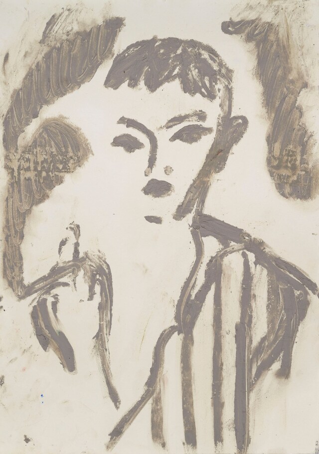The Moon spat a cigarette , 2019 Oil bar on paper 