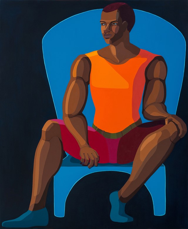 Nirit Takele, Young Man Sitting On Blue Chair, 2021