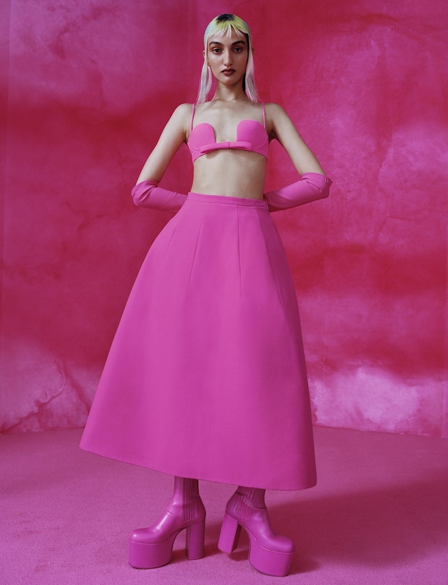 Recent Valentino by Pierpaolo Piccioli Pink Minimal Halter & Flared Mini Skirt Set