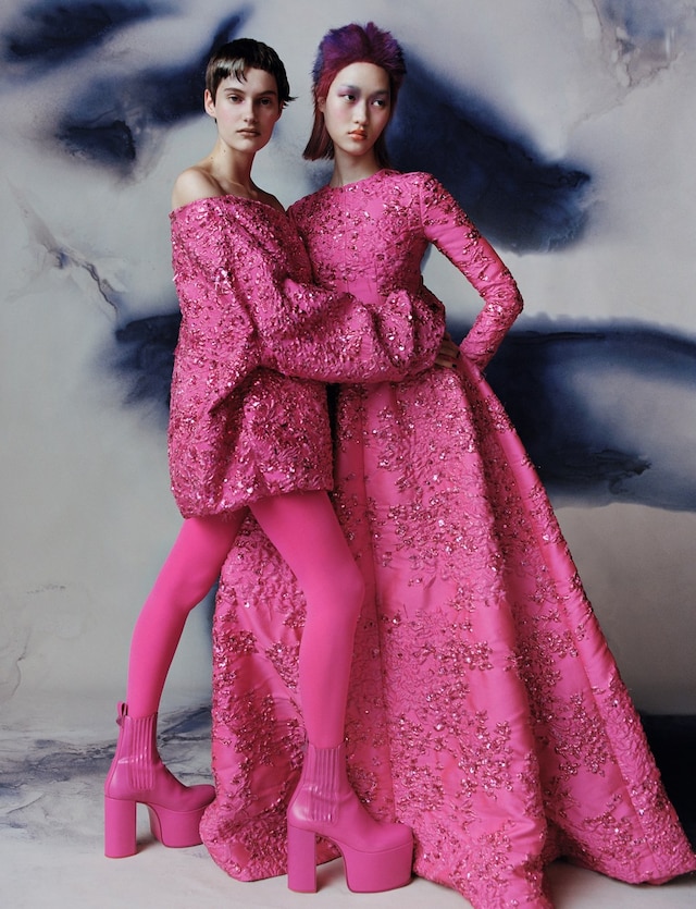 Spring 2018 Valentino by Pierpaolo Piccioli Pink Silk Dress w Rhinestones & Metallic Silver Appliques