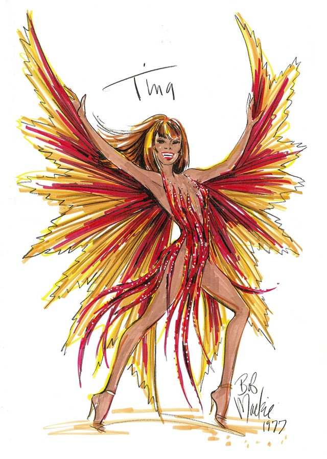 Sketch of Flame dress for Tina Turner by Bob Macki