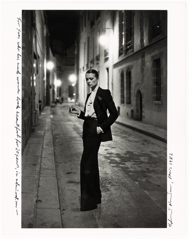 Helmut Newton, Rue Aubriot, Pantsuit worn by Vibeke Knudsen,