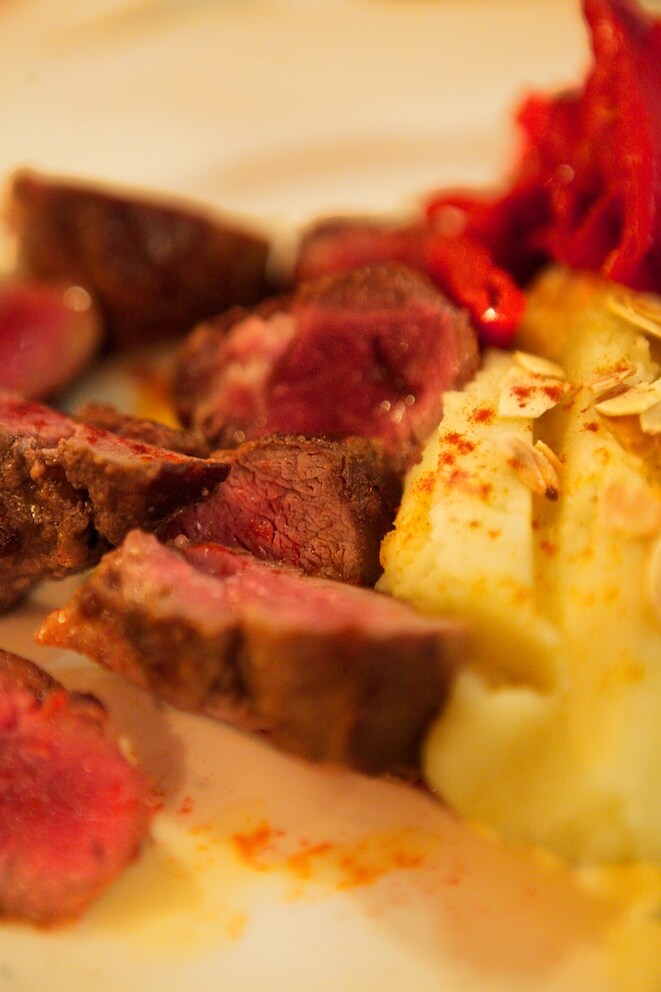 Iberico pork fillet, mash potato and piquillo peppers