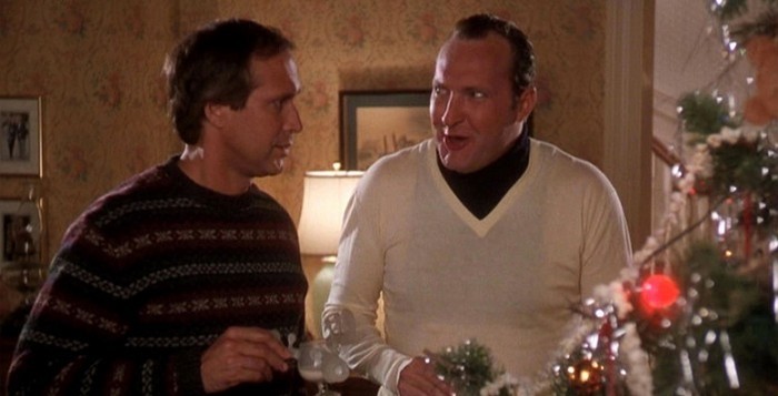 Chevy Chase and Randy Quaid as Clark Griswold and cousin Edd