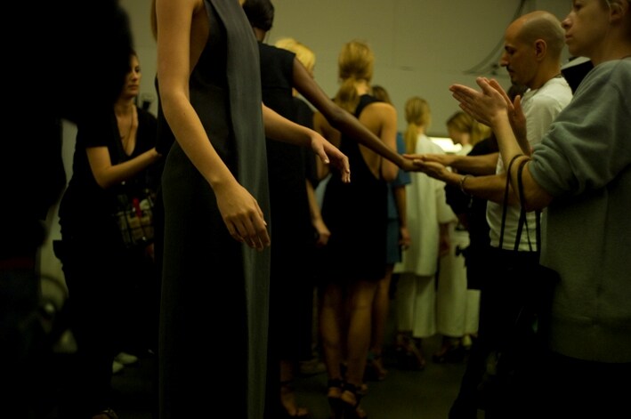 Models backstage at Calvin Klein