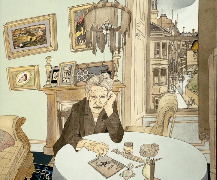 Bill skinner in ontago street living room, 1968
