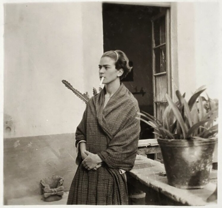 Frida Kahlo in her garden at Coyoac&#225;n, 1952