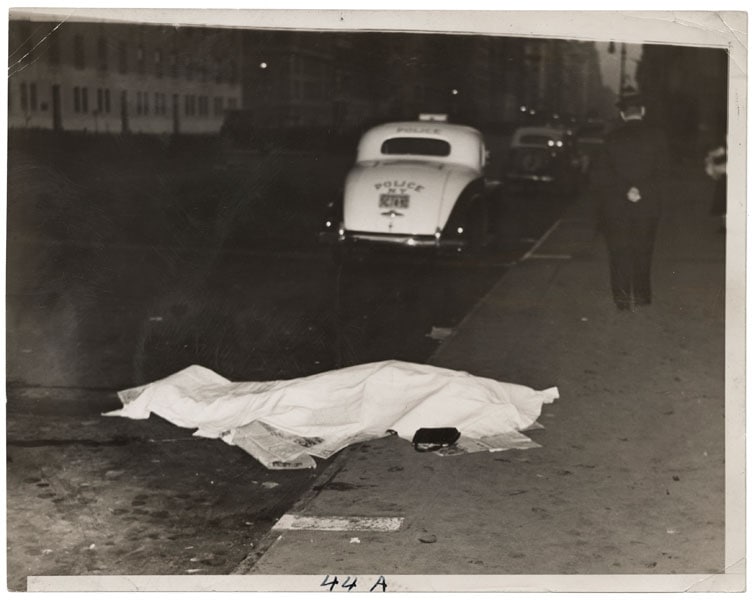 Weegee, Girl jumped out of car, and was killed, on Park Ave.