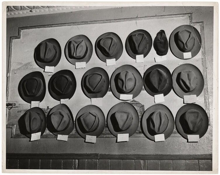 Weegee, [Hats in a pool room, Mulberry Street, New York], ca