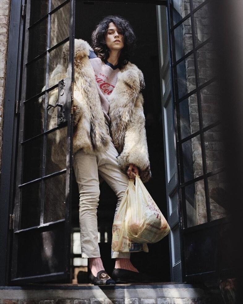 D&amp;G worn with socks by Tabio and slippers by Etro