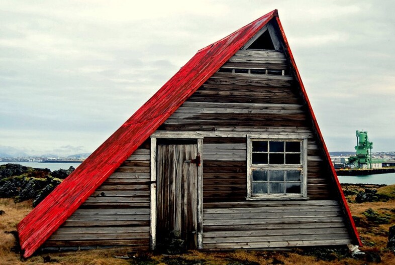 Abandoned asymmetrical cabin, Iceland