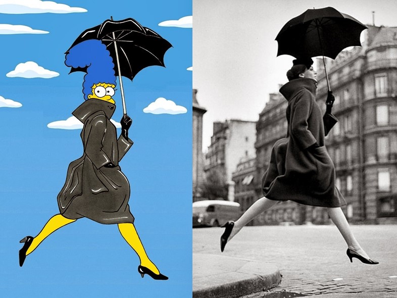 Marge Simpson as Carmen dell&#39;Orefice jumping over a puddle i