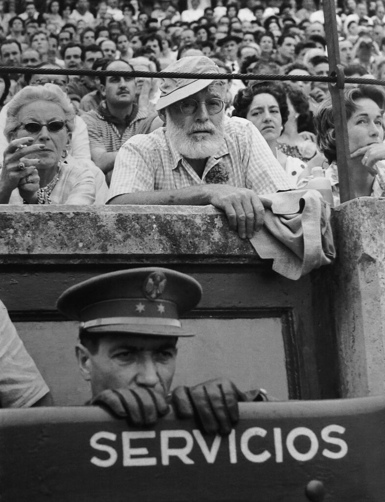 Hemingway watches the running of the bulls at Pamplona in 19