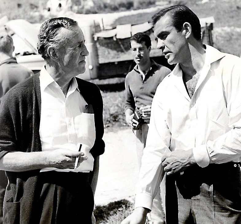 Ian Fleming and Sean Connery on the set of From Russia With 