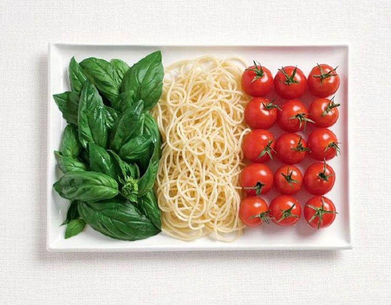 Italy - basil, pasta and tomatoes