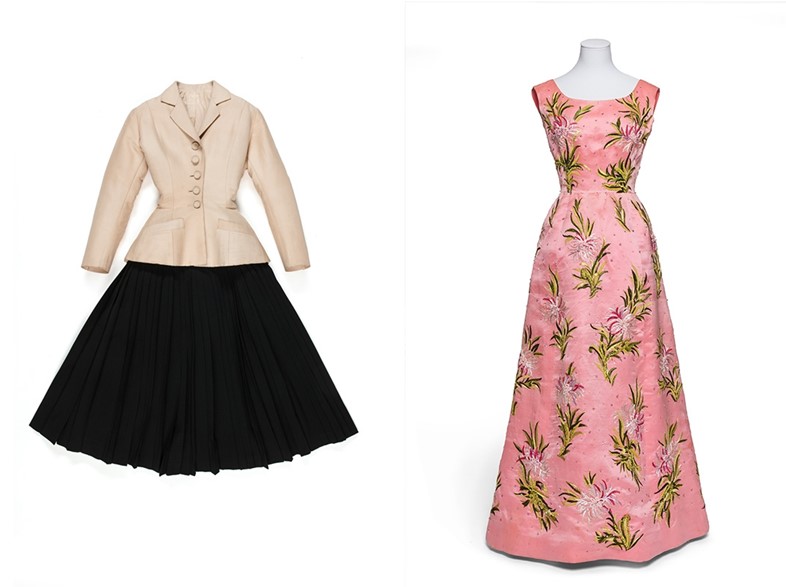 Left: ‘Bar’ suit, silk taffetas, Christian Dior, 1947; Right