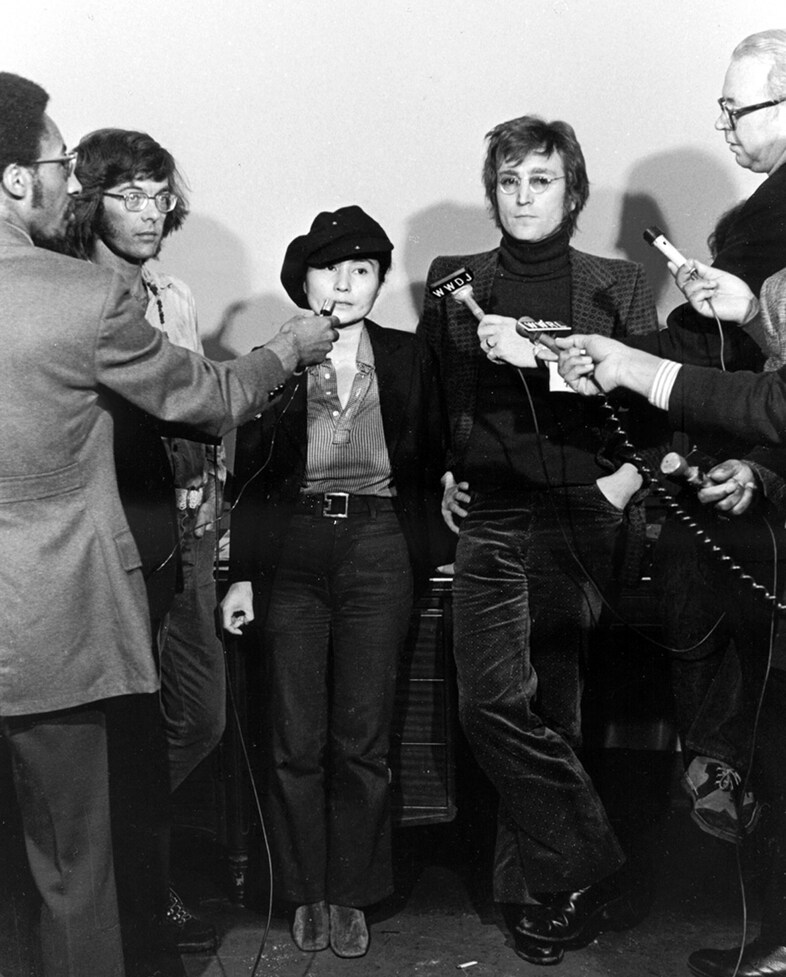 John Lennon, Yoko Oko and Rennie Davis, 1972, by Leni Sincla