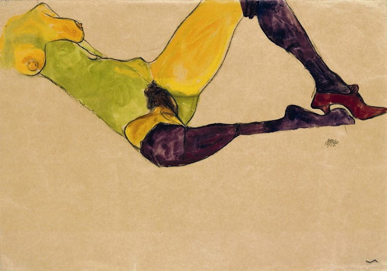 Egon Schiele, Reclining Female Torso, Nude, 1910