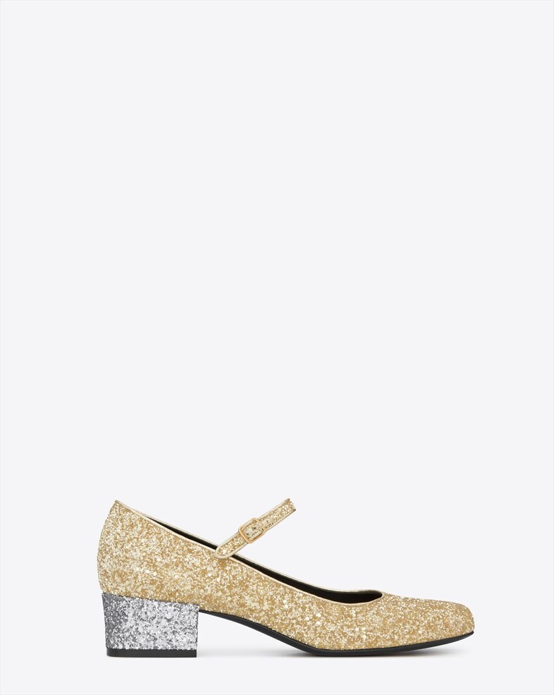 Mary jane in gold and silver glitter by Saint Laurent A/W14