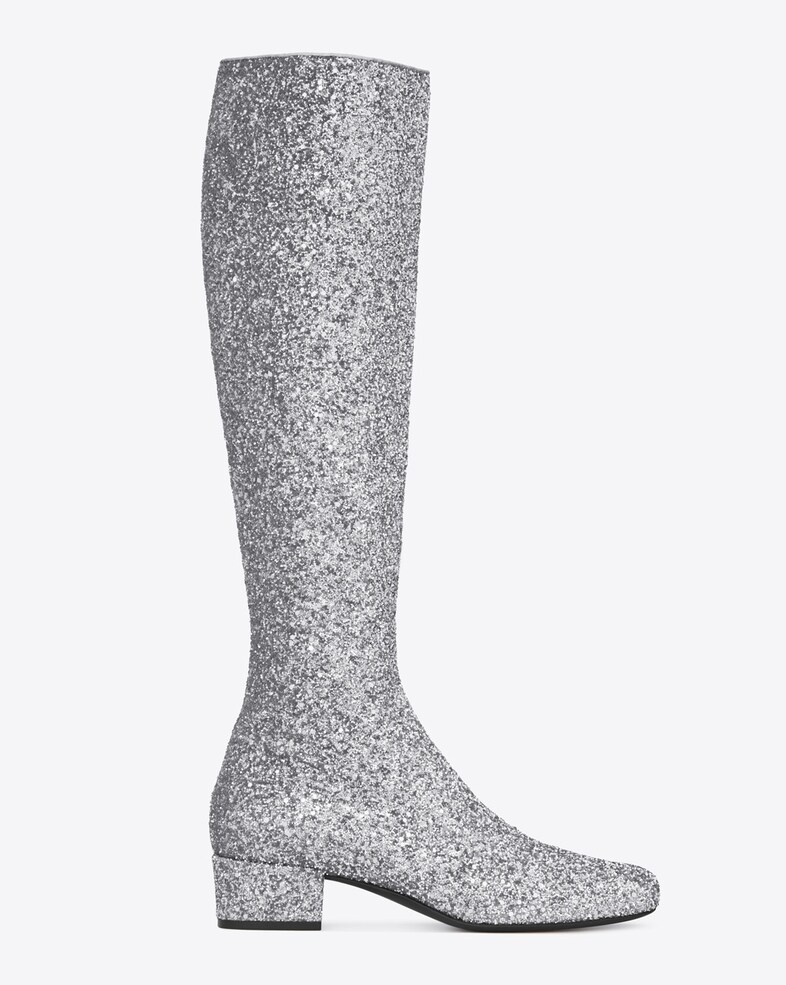 High boot in silver glitter by Saint Laurent A/W14