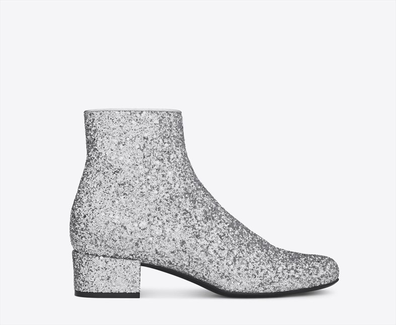 Ankle boot in silver glitter by Saint Laurent A/W14