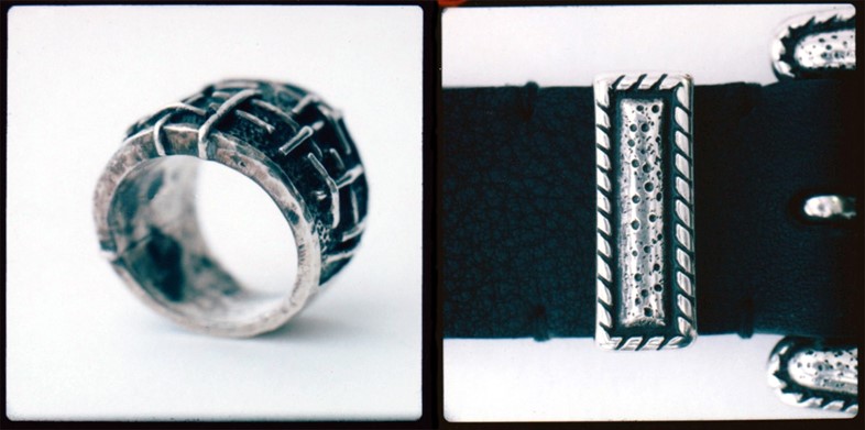 Silver Lines Ring by Tobias Wistisen; leather belt by Lanvin