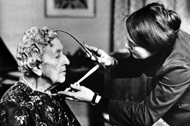 Agatha Christie being measured for her Madame Tussaud&#39;s waxw