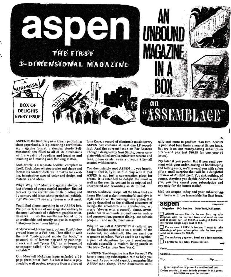 A 1967 ad for Aspen magazine
