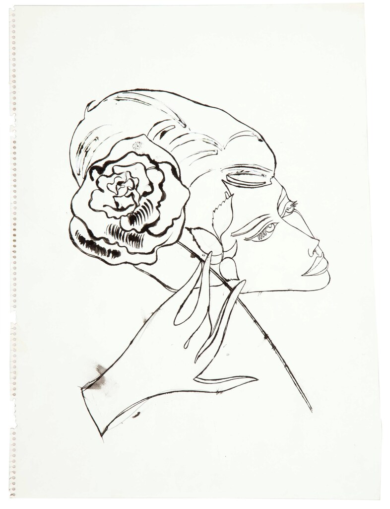 Andy Warhol Female Head, hand and flower, 1958 ph.