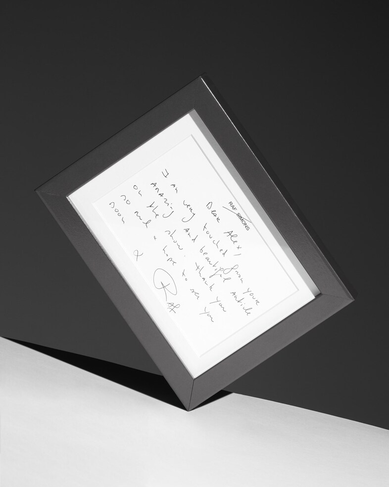 Note from Raf Simons, framed